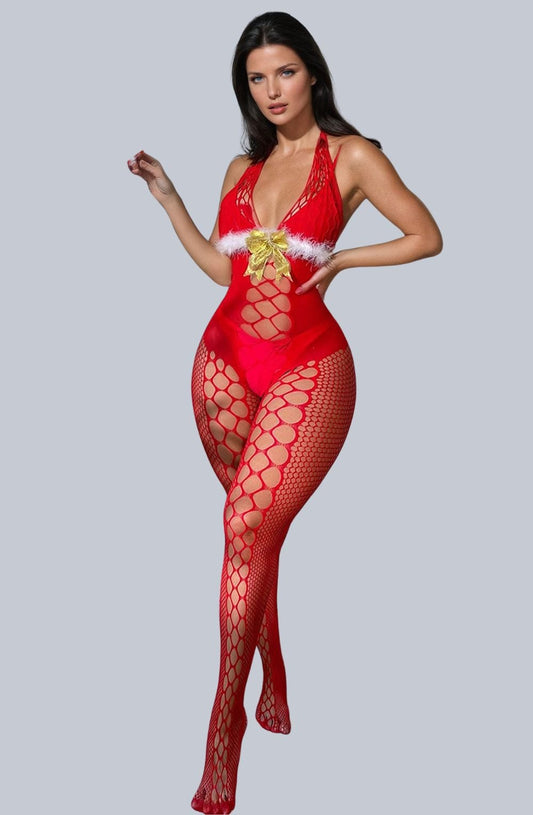 Festive YesX YX876 Christmas Fluffy Bodystocking