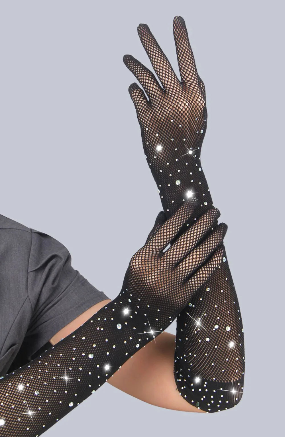 Black Rhinestone Fishnet Gloves | Sparkly Lingerie Accessories