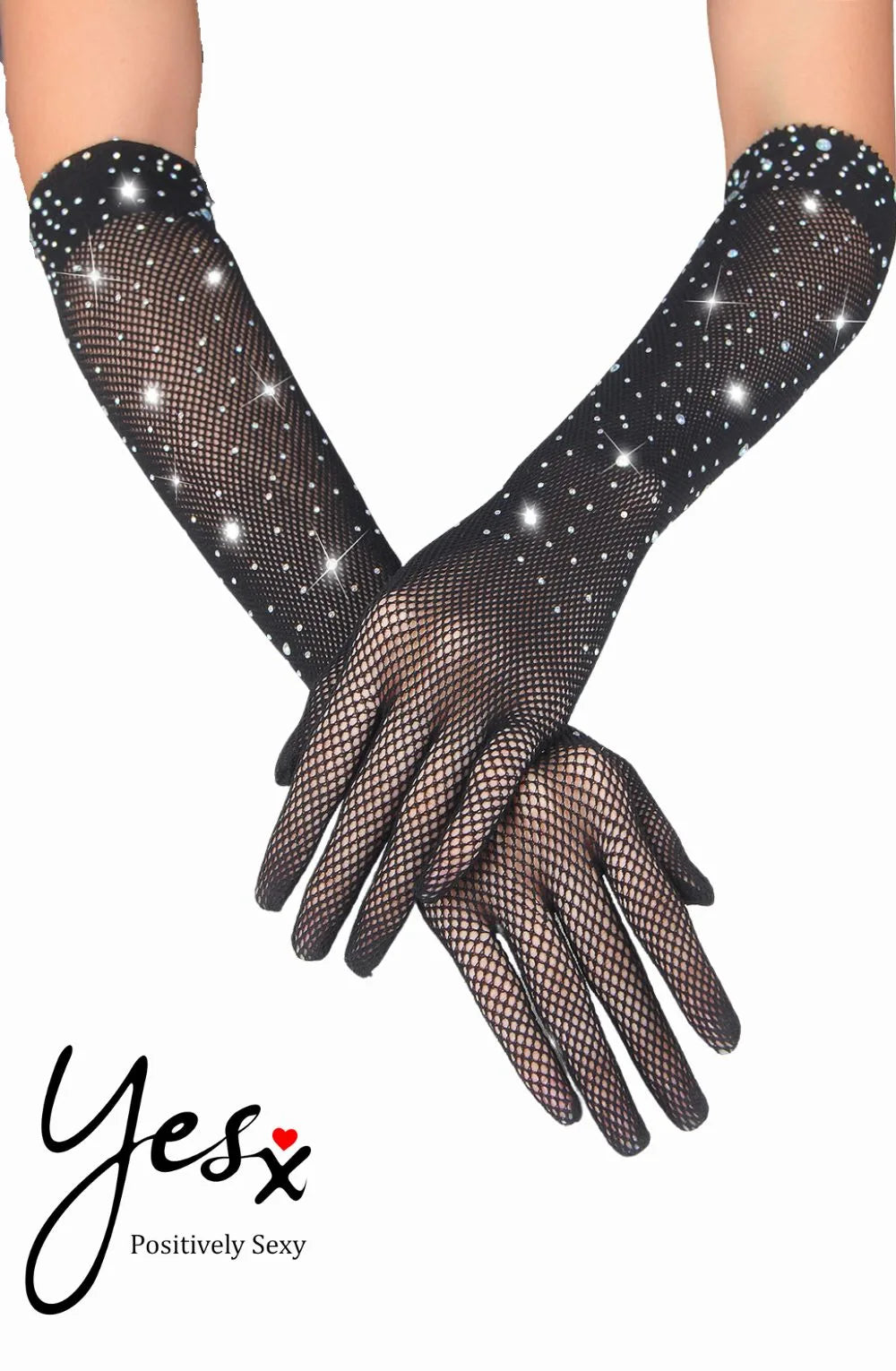 Black Rhinestone Fishnet Gloves | Sparkly Lingerie Accessories