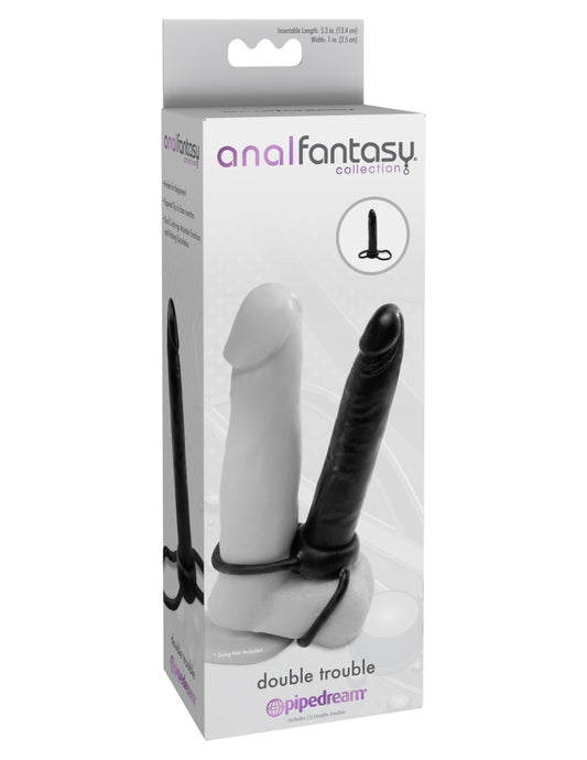 Double Trouble Black | Dual Penetration Dildo with Cock Ring