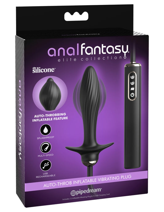 Auto-Throb Inflatable Vibrating Butt Plug Black | Rechargeable Inflatable Anal Plug