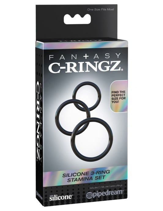 Silicone 3-Ring Stamina Set Black | Silicone Cock Ring Set