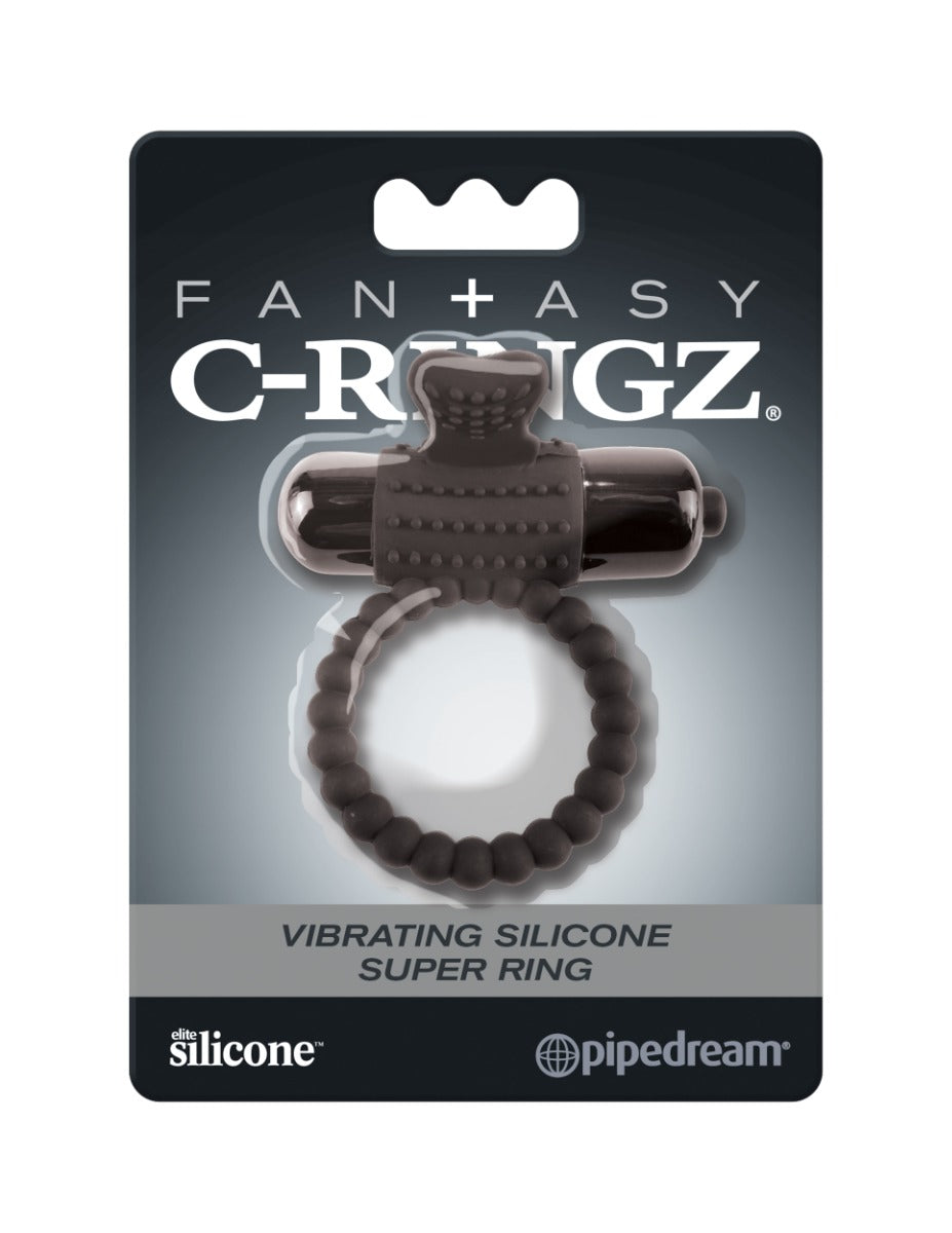 Vibrating Silicone Super Ring Black | Waterproof Vibrating Cock Ring