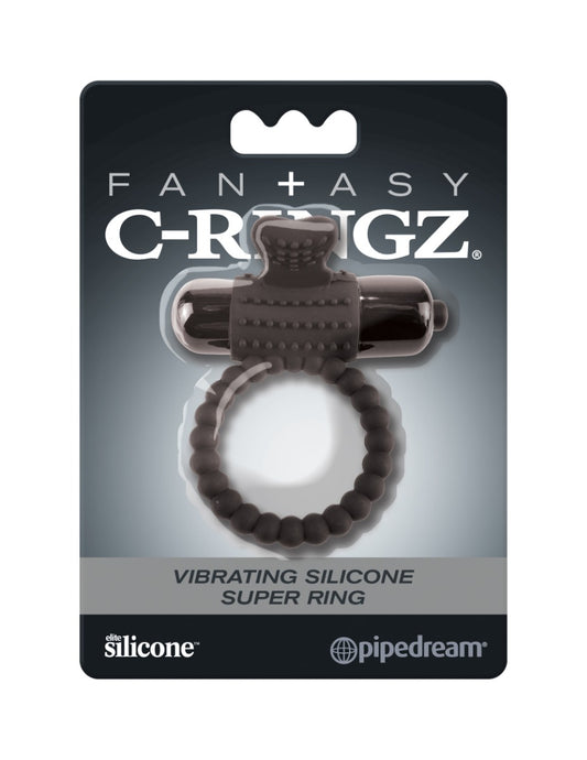 Vibrating Silicone Super Ring Black | Waterproof Vibrating Cock Ring