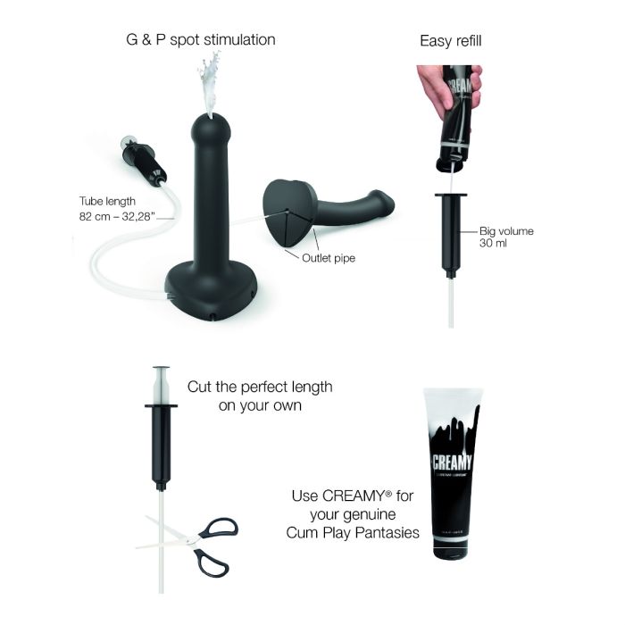 Squirting Cum Dildo Black | Silicone Ejaculating Dildo with Syringe
