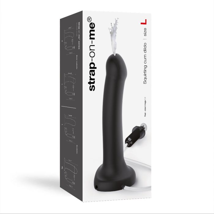 Squirting Cum Dildo Black | Silicone Ejaculating Dildo with Syringe